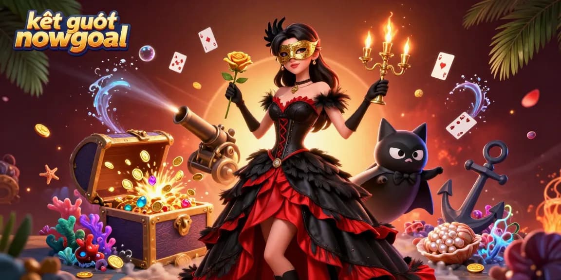 View dynamic kết quả nowgoal scene with a woman in a stunning gown holding a golden rose amidst vibrant casino elements.