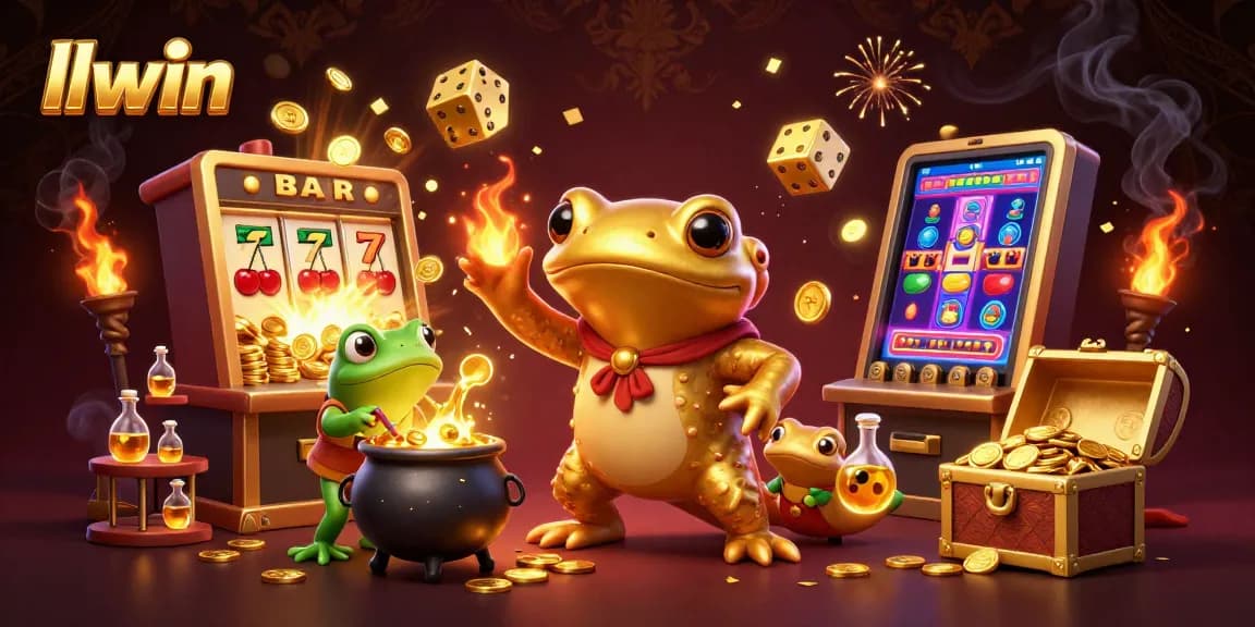 llwin players celebrate big wins with gold coins and vibrant casino elements in a magical scene