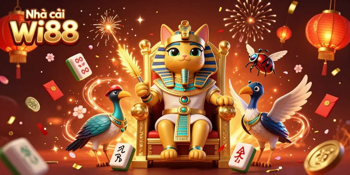 Play and win at Nhà cái Wi88, featuring an energetic 3D casino celebration with vibrant visuals.