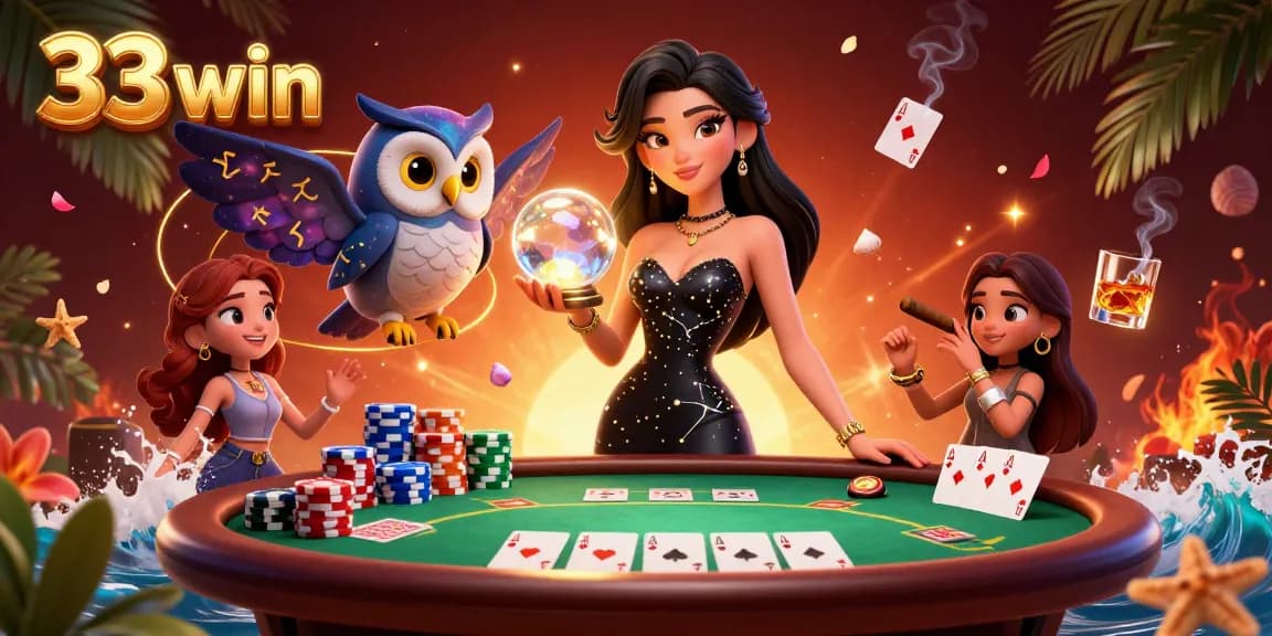 Experience exhilarating gaming at 33 win with a stunning casino illustration amidst vibrant poker dynamics.
