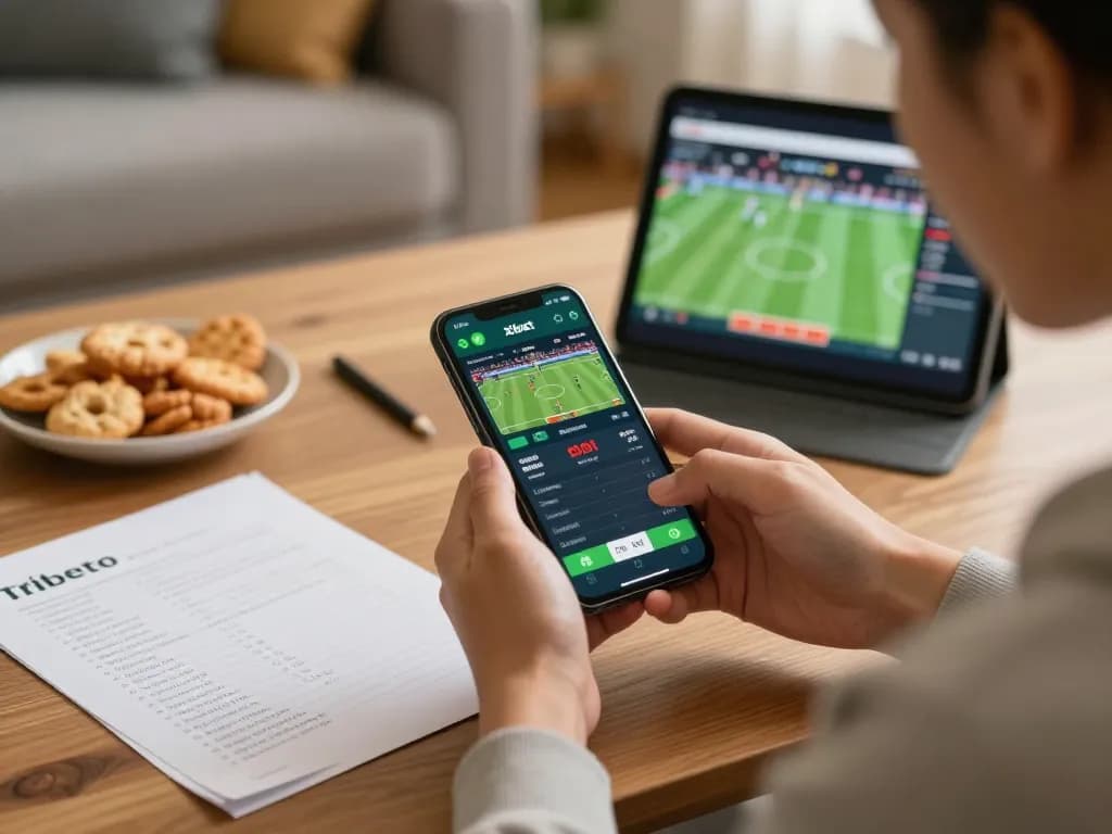 Xibet app user engaged in live sports betting from home, showcasing interactive gameplay