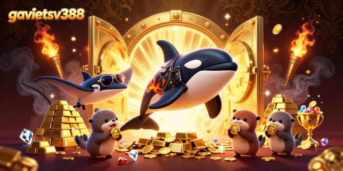 Experience thrilling gaming at gavietsv388 with a vibrant 3D underwater casino scene featuring unique characters.