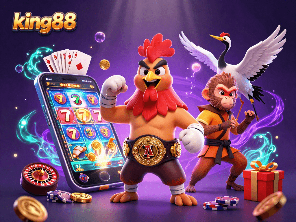 Feel the excitement of king88's dynamic gaming world with colorful slot games featuring fierce characters and golden treasures.