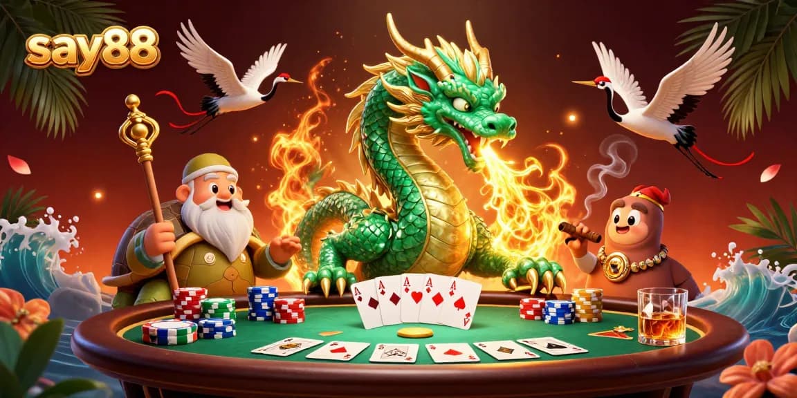 Experience the thrill of winning at say88 with a dynamic poker scene featuring lucky characters and game elements.