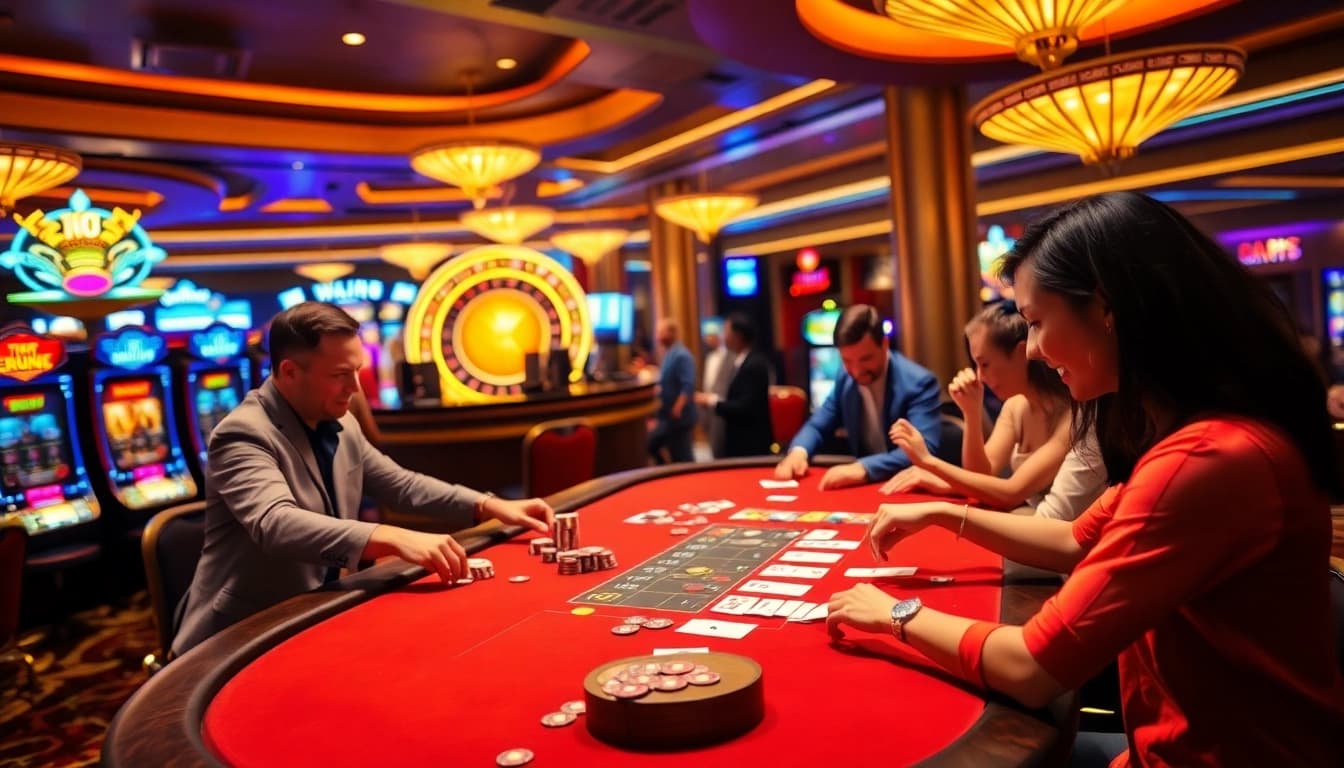 Exciting gaming scene at XX88 casino with chips, cards, and a roulette wheel.