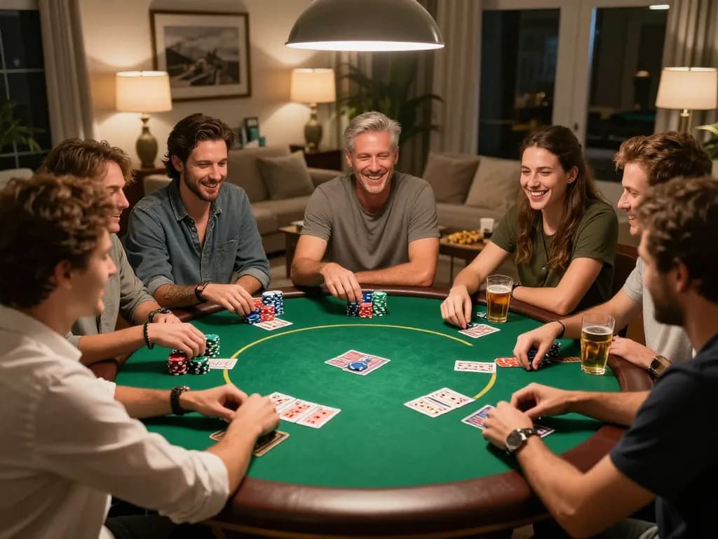 Engaged players enjoying a home poker night with 789win in a cozy atmosphere.