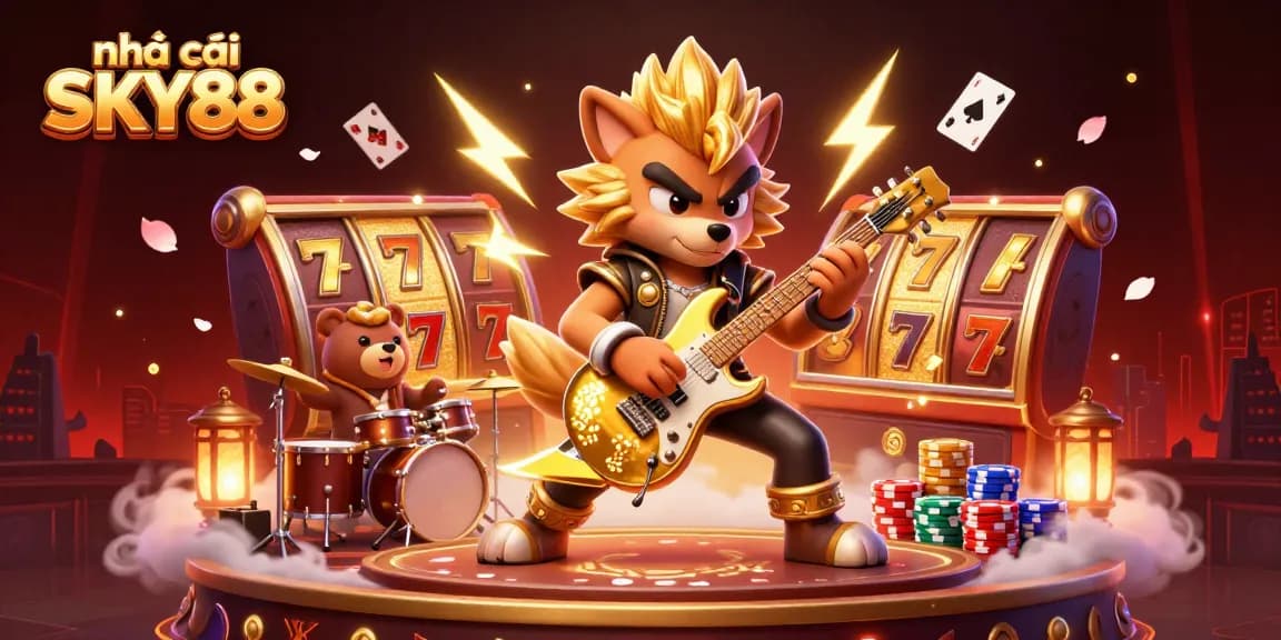 Engage in thrilling gameplay at nhà cái SKY88, featuring a vibrant casino stage scene.