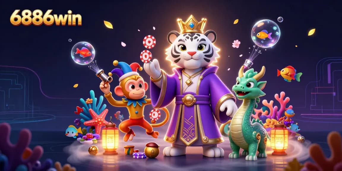 Catch big rewards with 6886win's vibrant underwater casino adventure featuring a tiger and monkey.