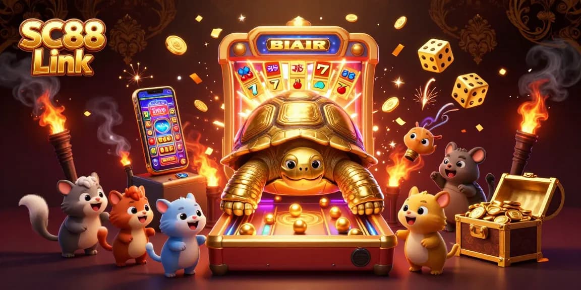 Spin and win with SC88 Link at the vibrant casino scene featuring golden tortoise pinball.