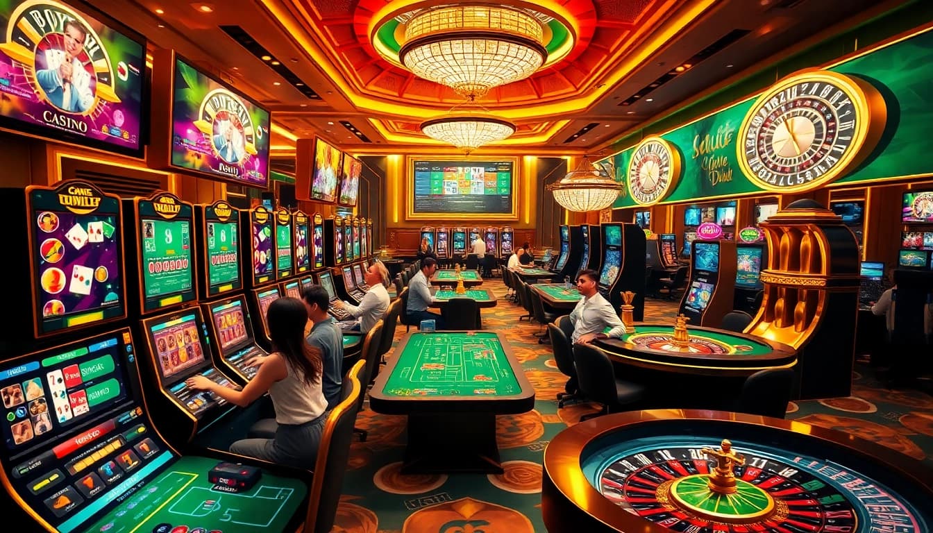 Players enjoying diverse games at https://mm88-mm888.com/ in a luxurious casino environment.