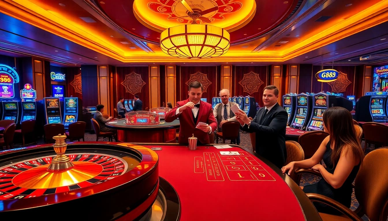 Experience the thrills of go 88 at a high-end casino table with dealers and eager players.