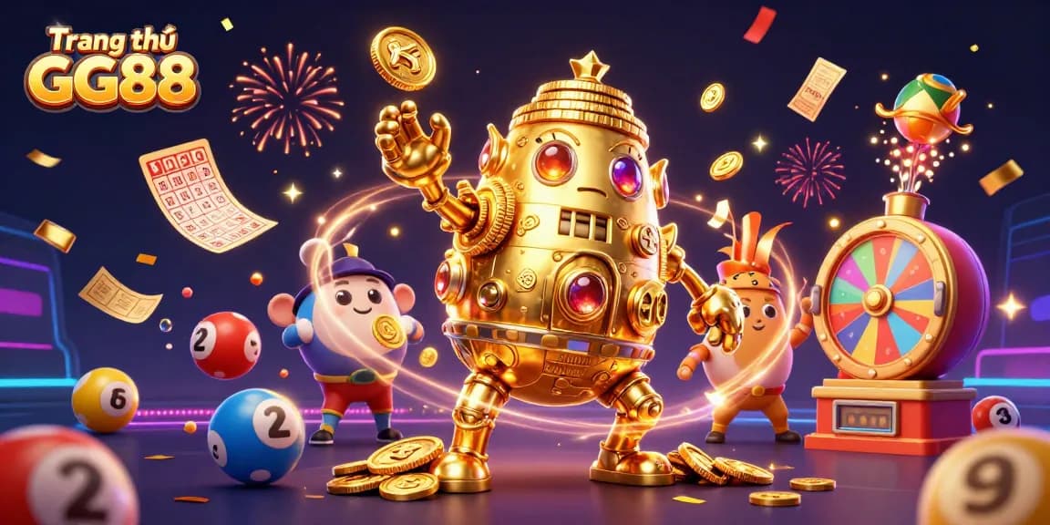 Unleash excitement on Trang chủ GG88 with vibrant lottery elements and a dynamic golden golem.