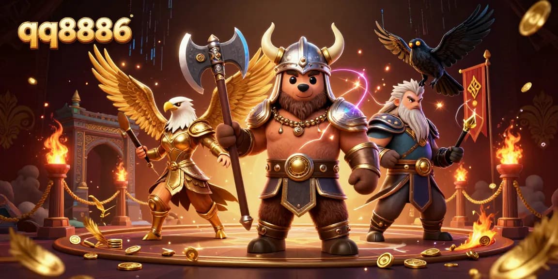 Engage with thrilling gameplay at qq8886, featuring Viking characters in a casino setting.