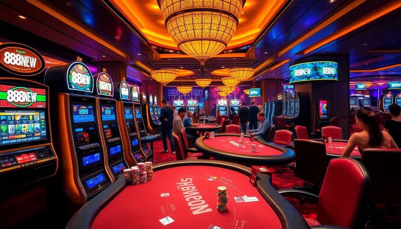 Players enjoying the thrill of 888NEW casino games at a luxurious gaming table.