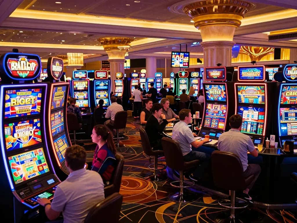 Players enjoying the thrill of sc88 slot machines in a vibrant Las Vegas casino atmosphere