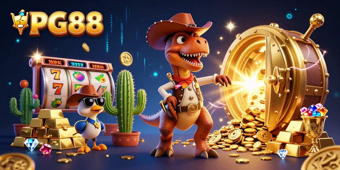 Spin the reels with PG88 in an electrifying scene filled with treasures and casino excitement.