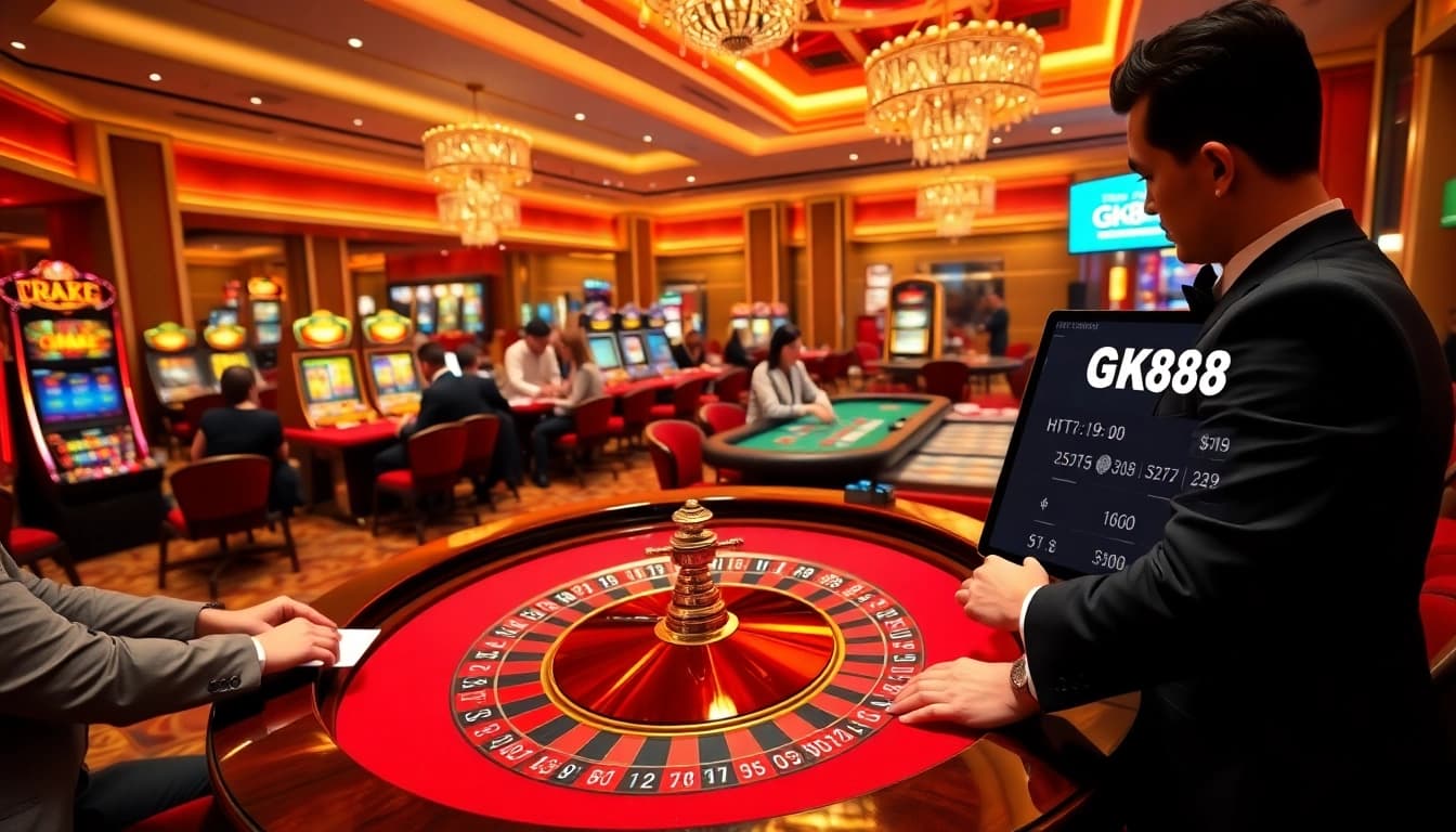 Play exciting games at https://gk88.bond/ with vibrant casino visuals showcasing roulette and poker action.