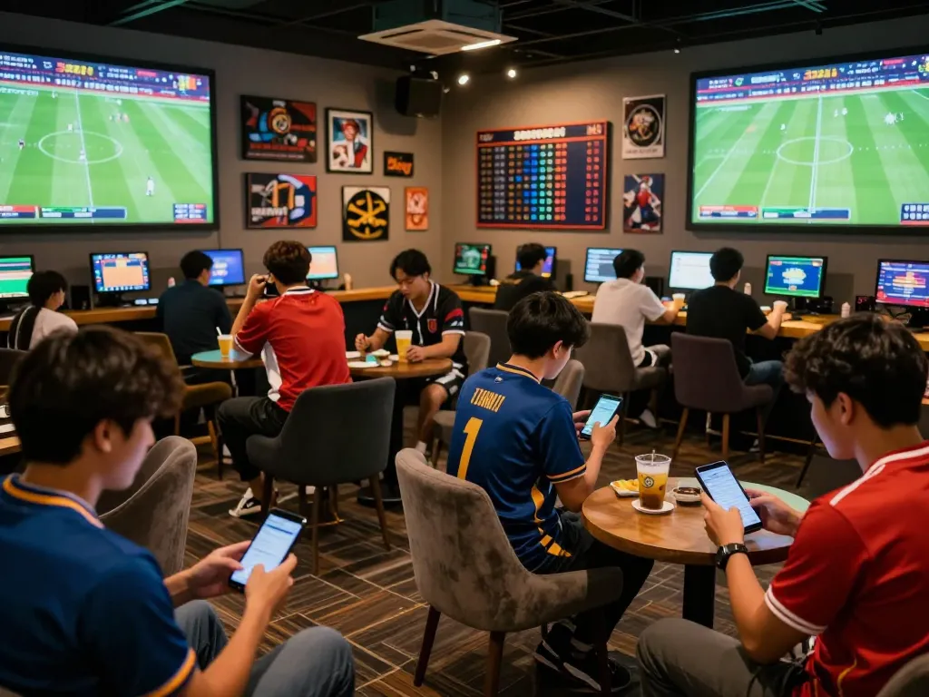 Betting on live football matches at nhà cái bóng đá 388bet with excited fans and dynamic atmosphere.