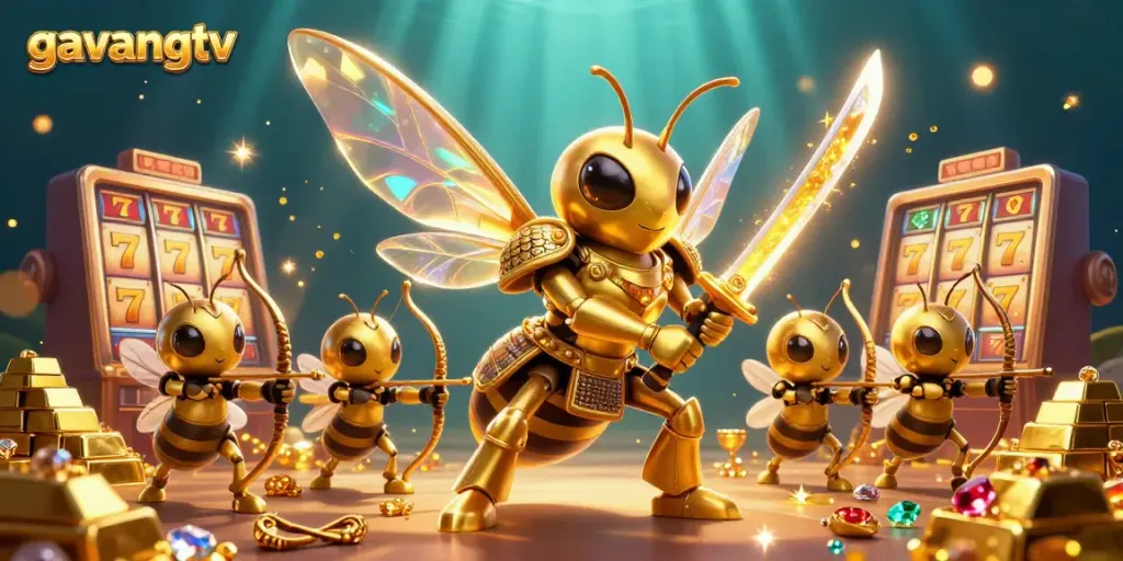 Experience thrilling gameplay with gavangtv showcasing golden hornet samurai and sparkling slot machines.