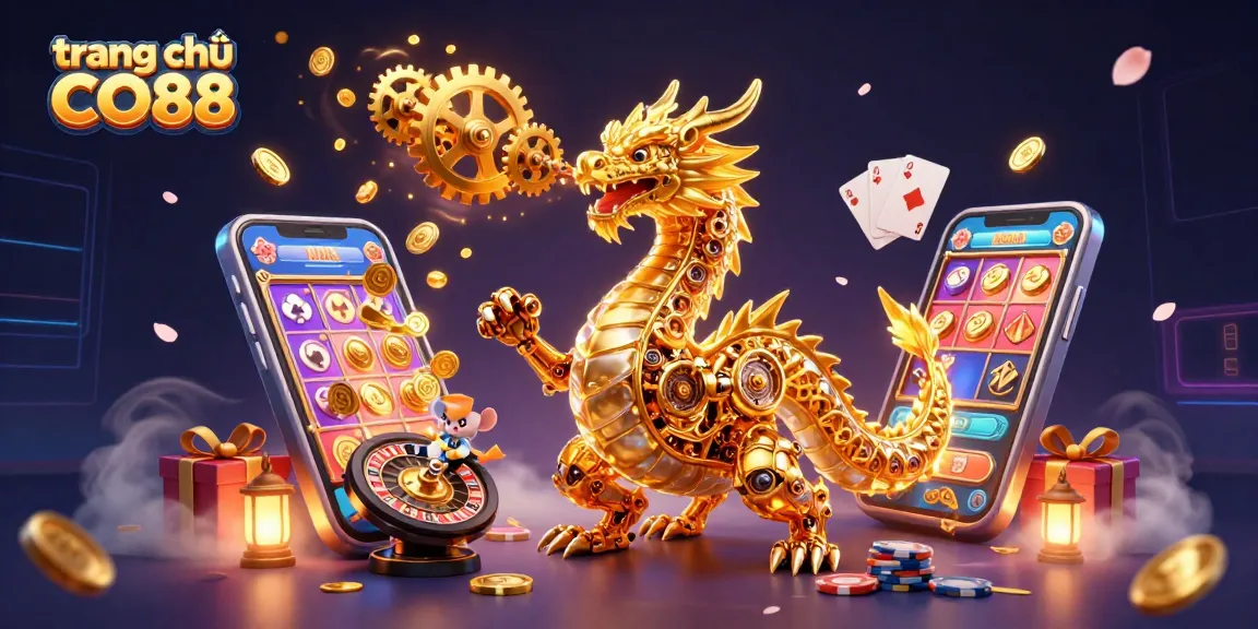 Engage with the vibrant world of trang chủ CO88 featuring a golden dragon and immersive casino elements.