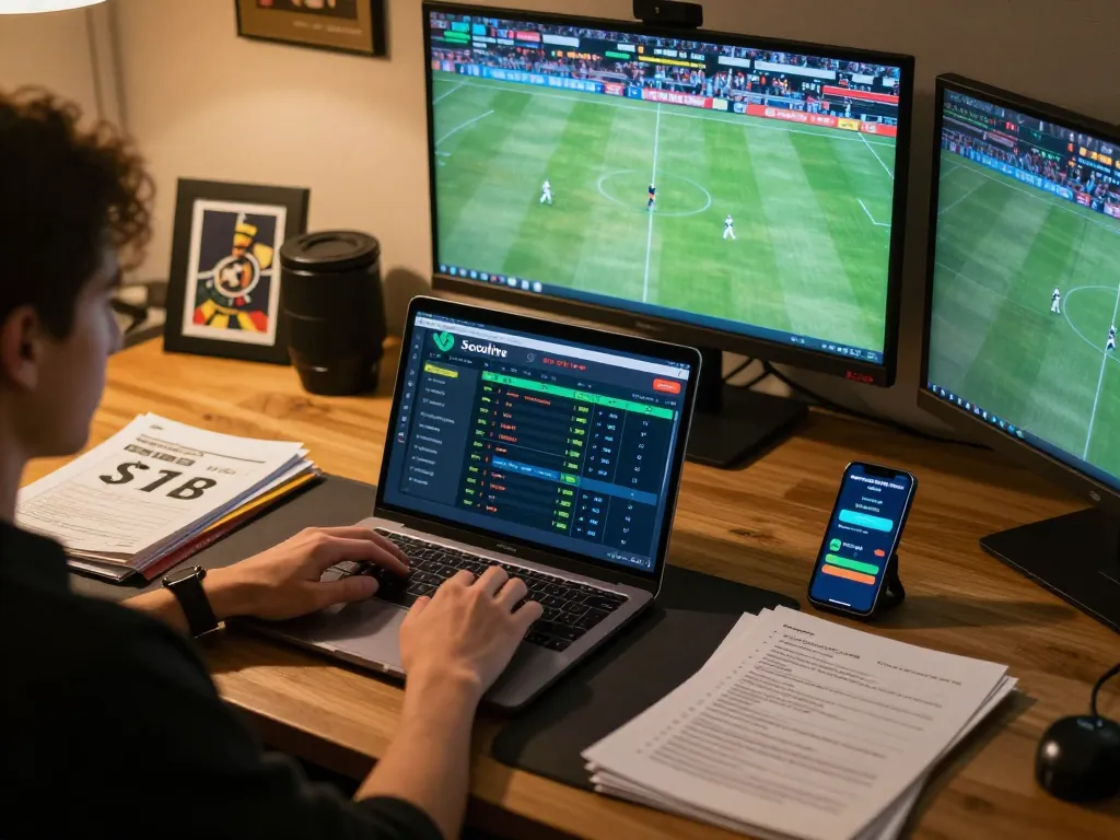 Socolive user placing strategic bets on sports matches at home in a cozy atmosphere