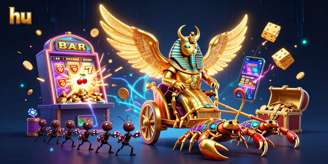 Experience hu’s epic jackpot explosion with a golden scarab beetle seated in a magnificent chariot.