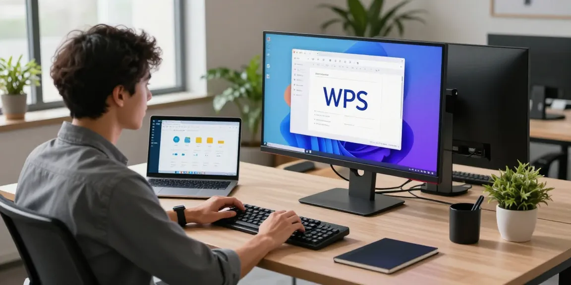 WPS Download workspace with professional using WPS Office on a sleek desk