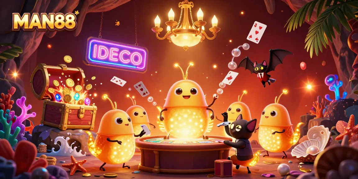 Experience the thrill of MAN88 with glowworms illuminating a vibrant cave casino environment.