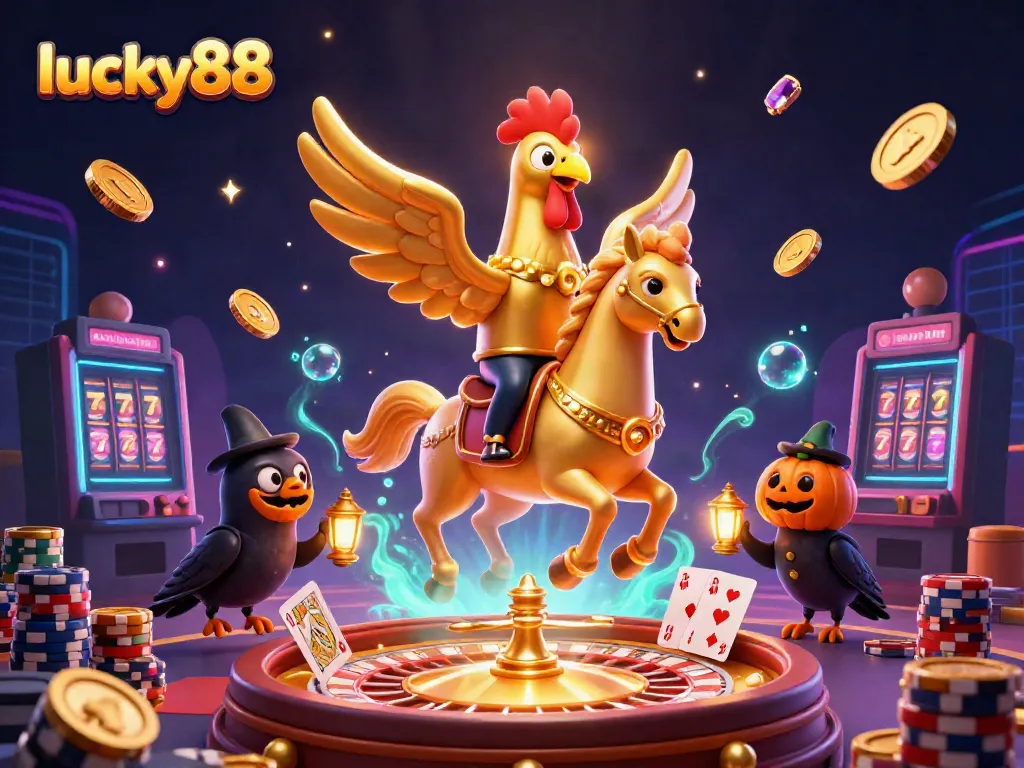 Experience the excitement of lucky88 casino with the golden rooster and dazzling gaming elements