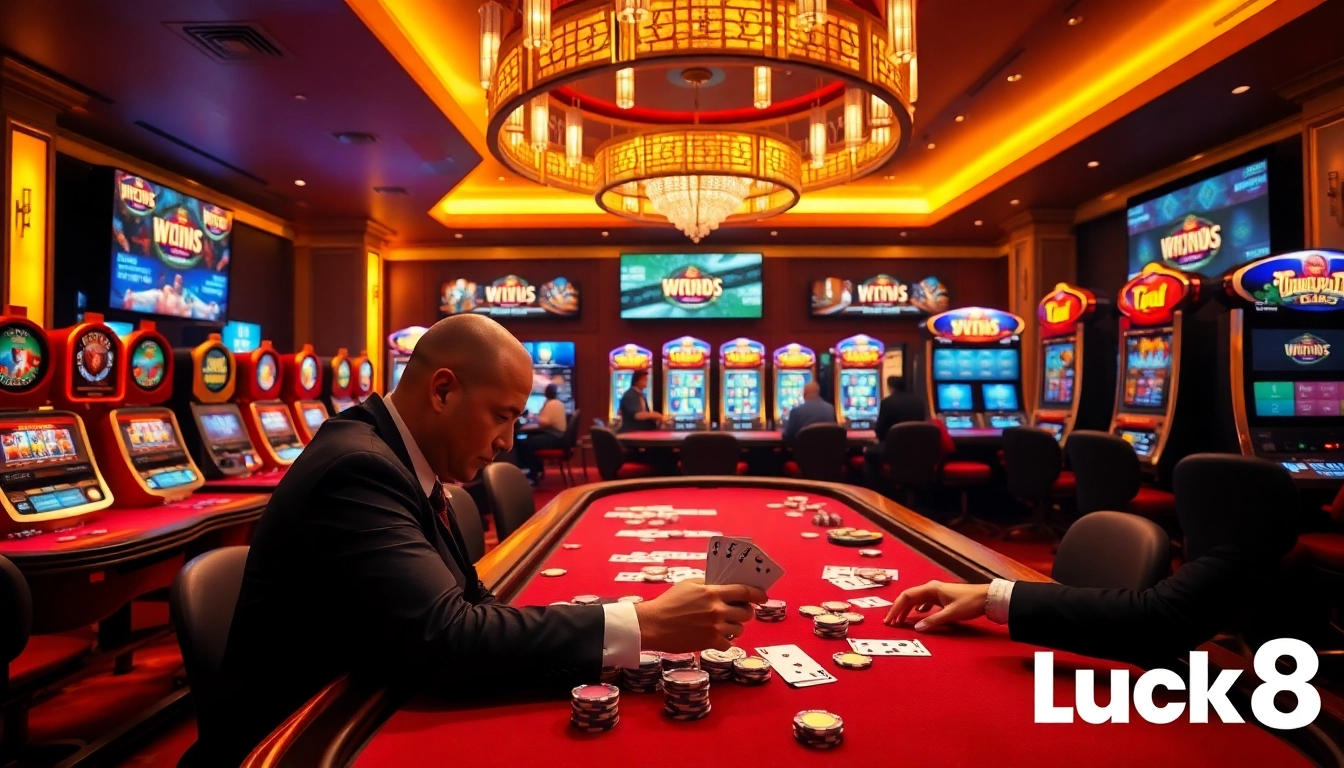 Luck8 gaming experience with professional dealers at a luxurious casino table.