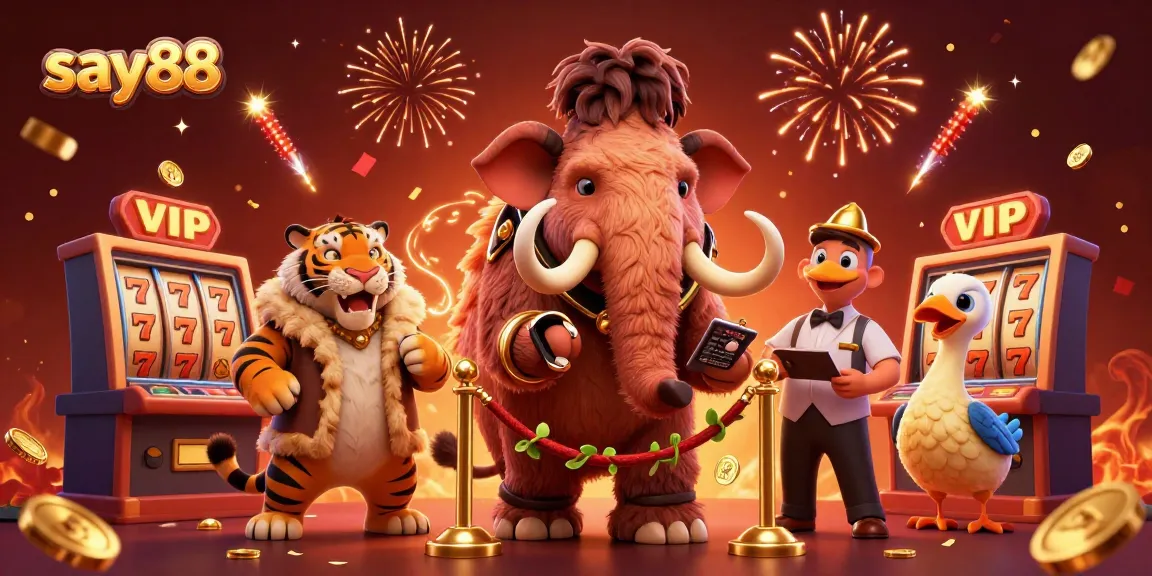 Experience thrilling gameplay at say88 with a vibrant casino scene featuring 3D characters and exciting slot games.