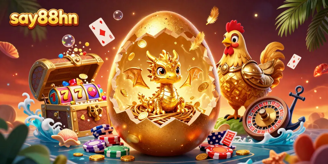 Engage in thrilling gameplay at say88hn with a golden dragon guarding poker chips and lucky symbols.