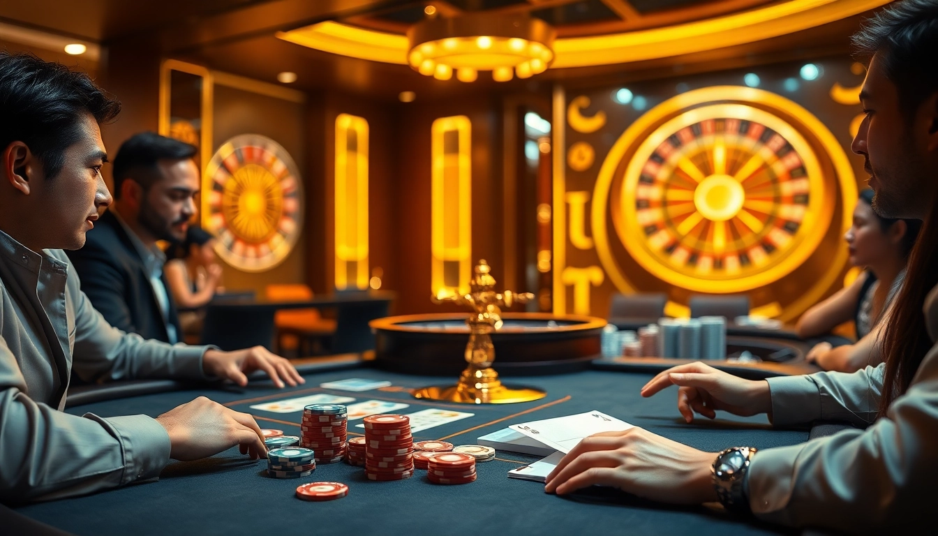Experience an exciting game at a 'nhà cái uy tín' casino, with players focused on a roulette wheel.