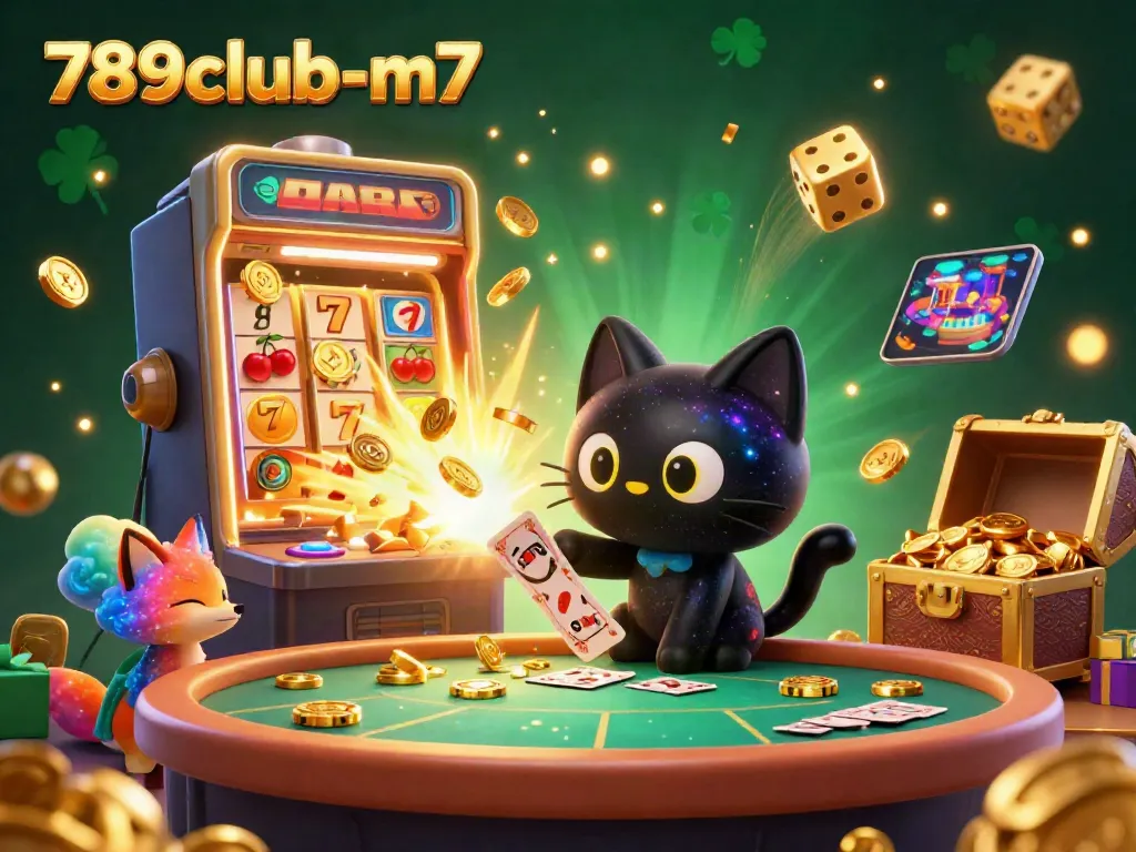 Experience the excitement of 789club-m7 where a cosmic cat pulls in casino winnings surrounded by vibrant gaming elements.