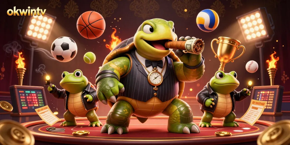 OKWINTV's massive snapping turtle mascot engaging players through dynamic sports betting.