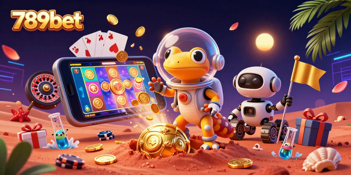 Join the adventure with 789bet's Martian gecko uncovering a golden casino treasure!
