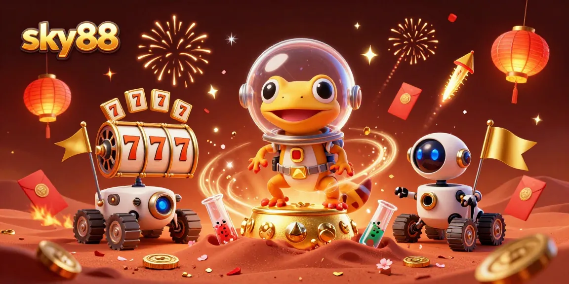 Experience the excitement of sky88's thrilling jackpots in a vibrant cosmic casino scene.