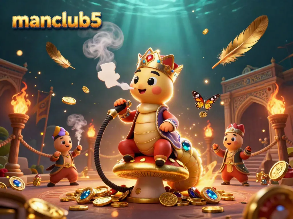 Win big with manclub5 in this vibrant illustrated casino scene featuring unique characters and elements.