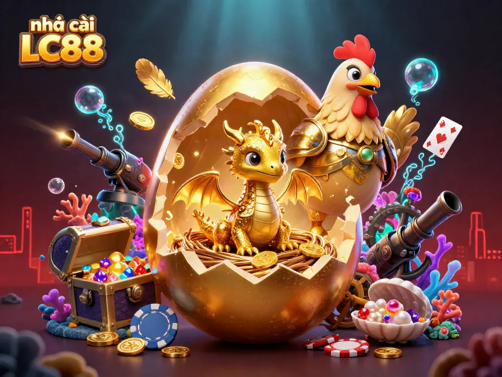 Engage with vibrant casino dynamics at nhà cái LC88 with a dragon amidst poker chips.