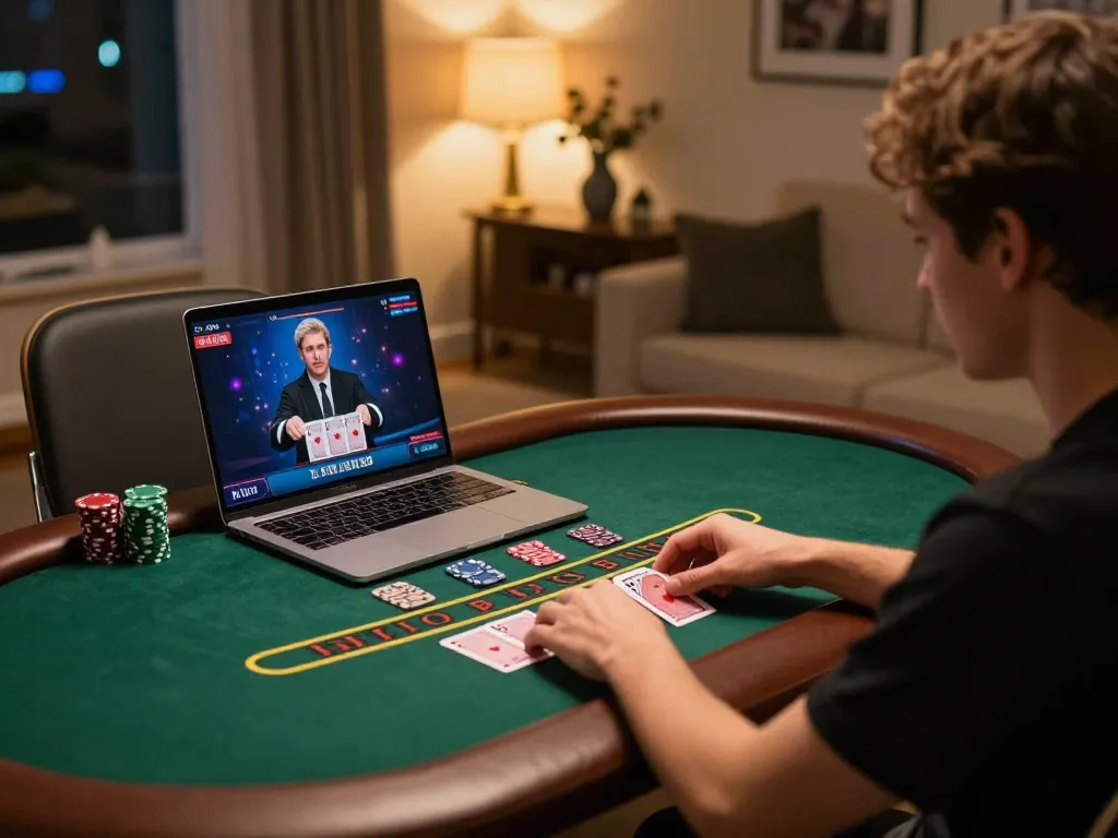 yo88 player engaging in responsible online blackjack gameplay with lively dealer interaction