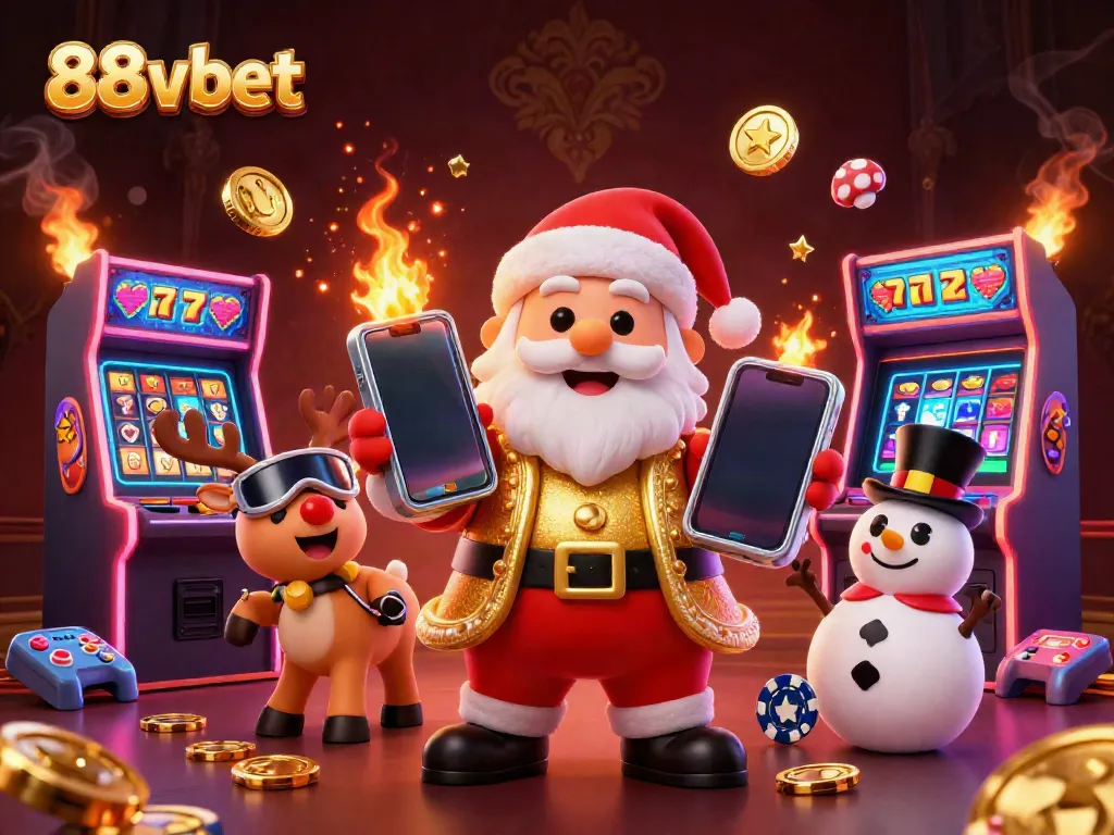 Spin to win big with 88vbet as Santa celebrates jackpots in a vibrant casino scene.