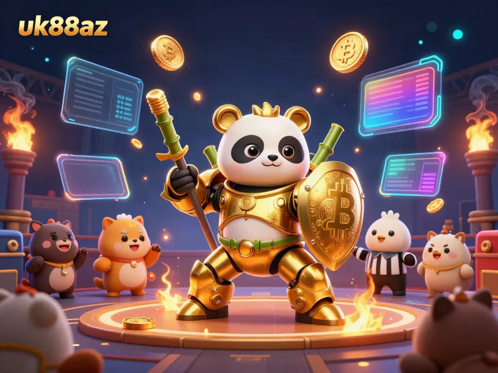 Watch the golden panda pilot the bamboo robot in a festive, action-packed gambling arena on uk88az.