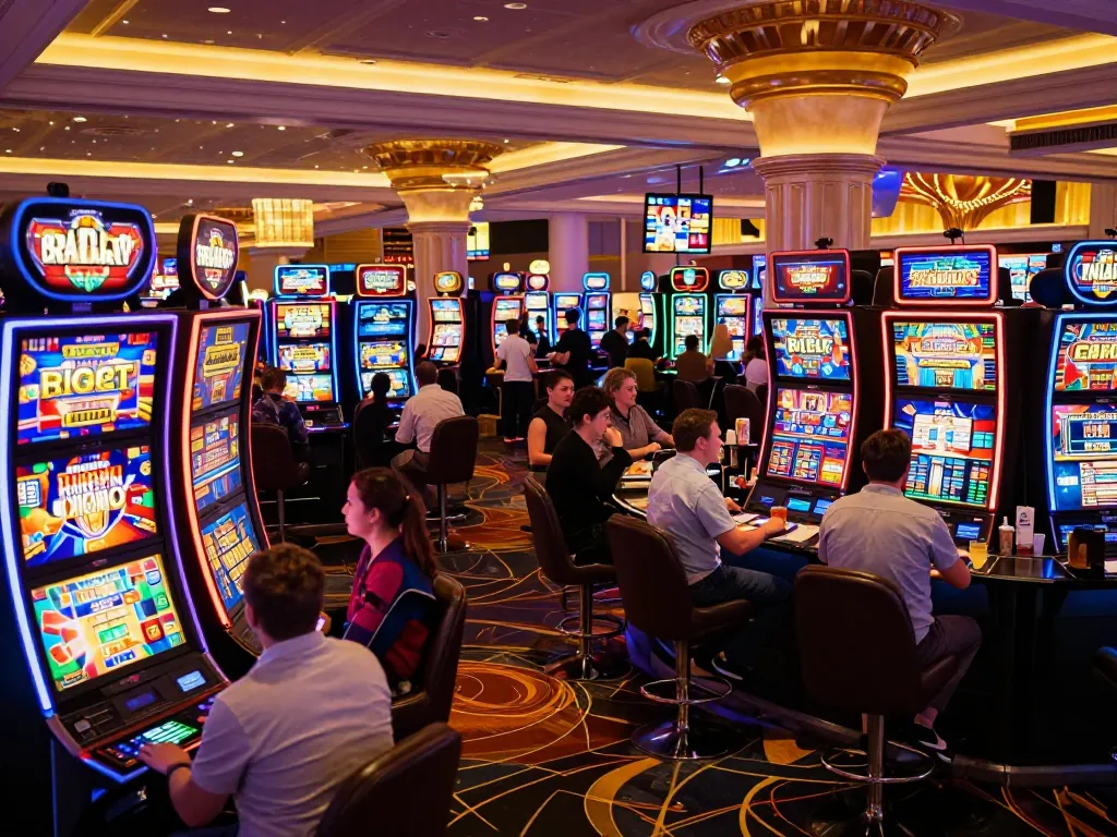 Players enjoying the thrill of sc88 slot machines in a vibrant Las Vegas casino atmosphere