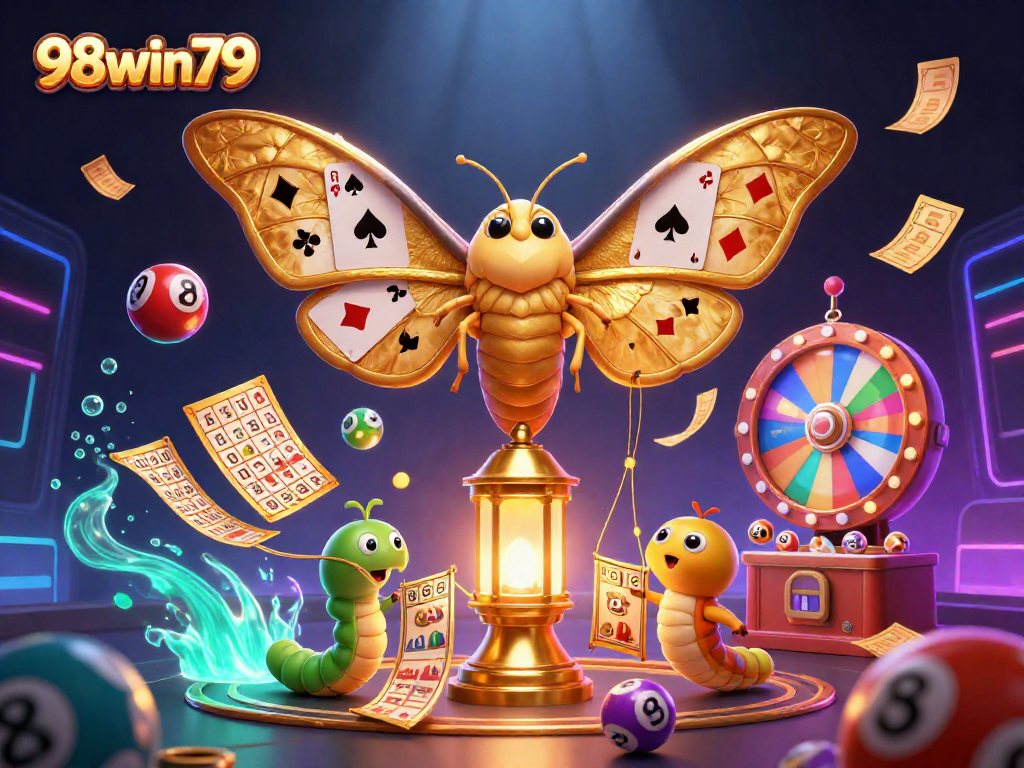 Engage in exciting gameplay with 98win79, featuring vibrant casino elements and golden lottery atmospheres.