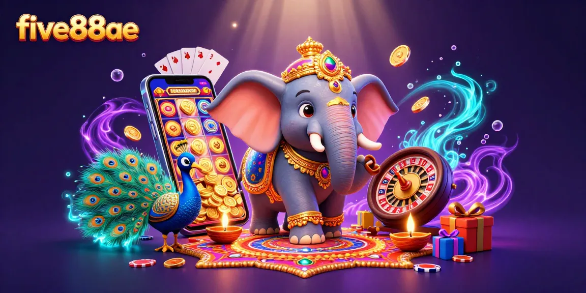 Win big at five88ae with vibrant 3D casino illustration displaying captivating games and characters.