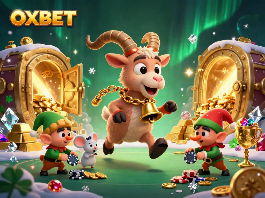 Experience OXBET’s festive casino scene with Krampus and playful elves amidst treasure and excitement.