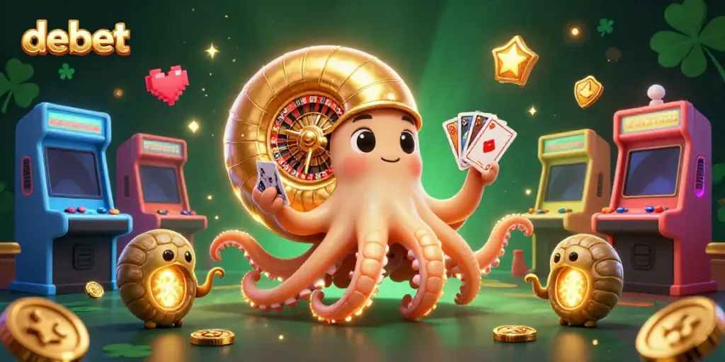 Experience debet with a giant nautilus roulette wheel and vibrant gaming elements in a casino adventure.