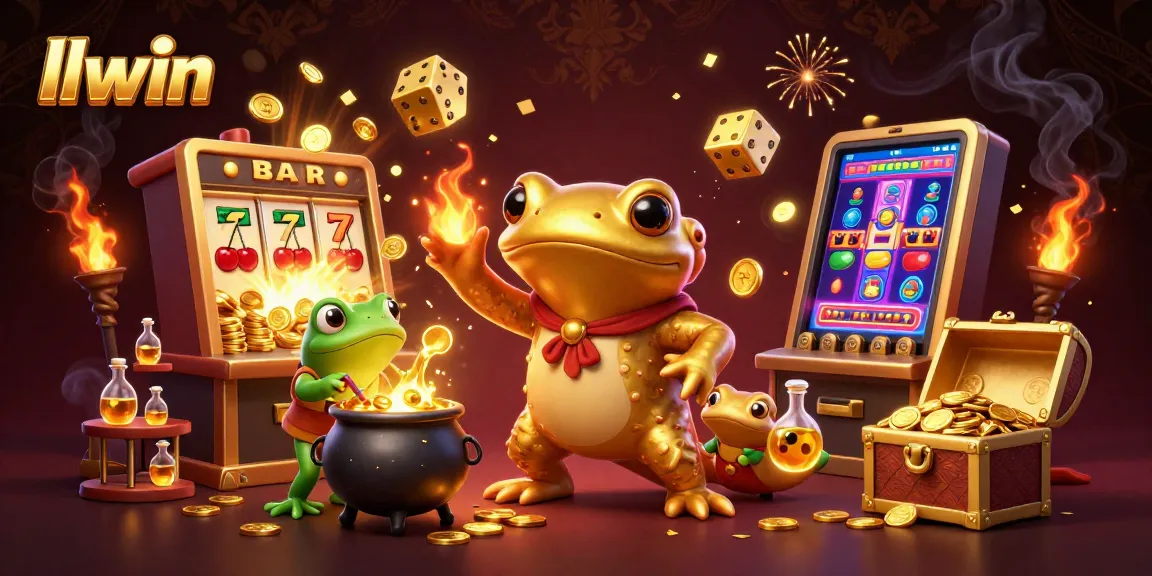 llwin players celebrate big wins with gold coins and vibrant casino elements in a magical scene