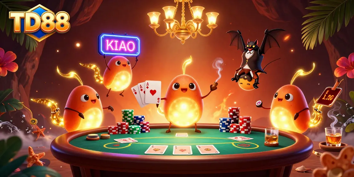 Lighting up the TD88 cave casino, glowworms and bat dealer enhance the poker game.
