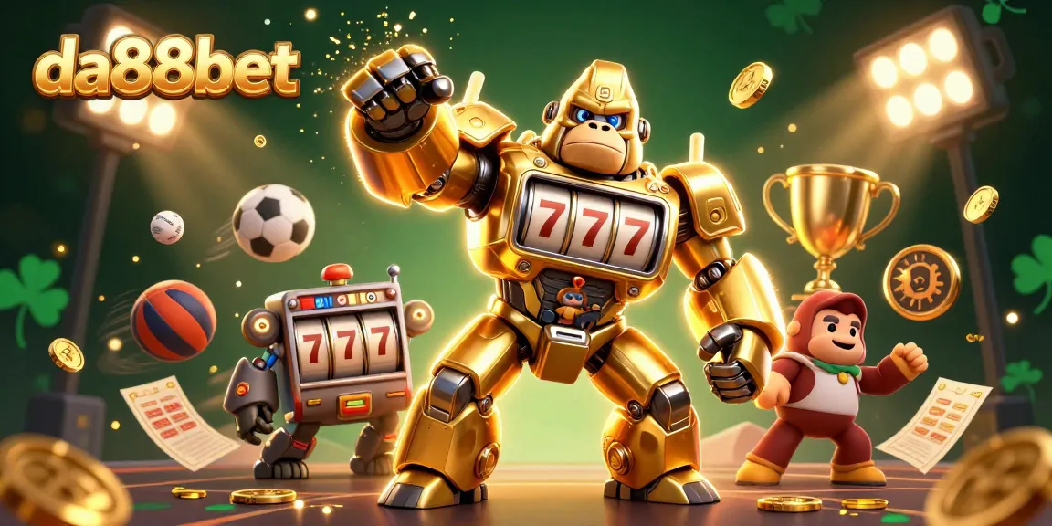 Experience the thrill of gaming with da88bet in a vibrant 3D illustration featuring a golden gorilla mech.